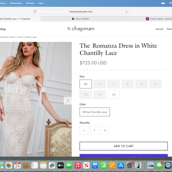 V Chapman The Romanza Dress in White Chantilly Lace - Picture 4 of 4
